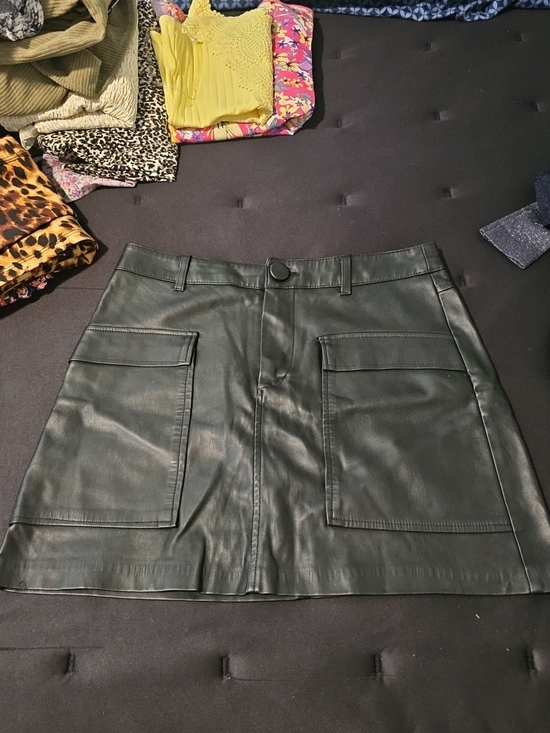 Zara Dresses & Skirts - Black Faux Leather A-Line Mini Skirt with Patch Pockets